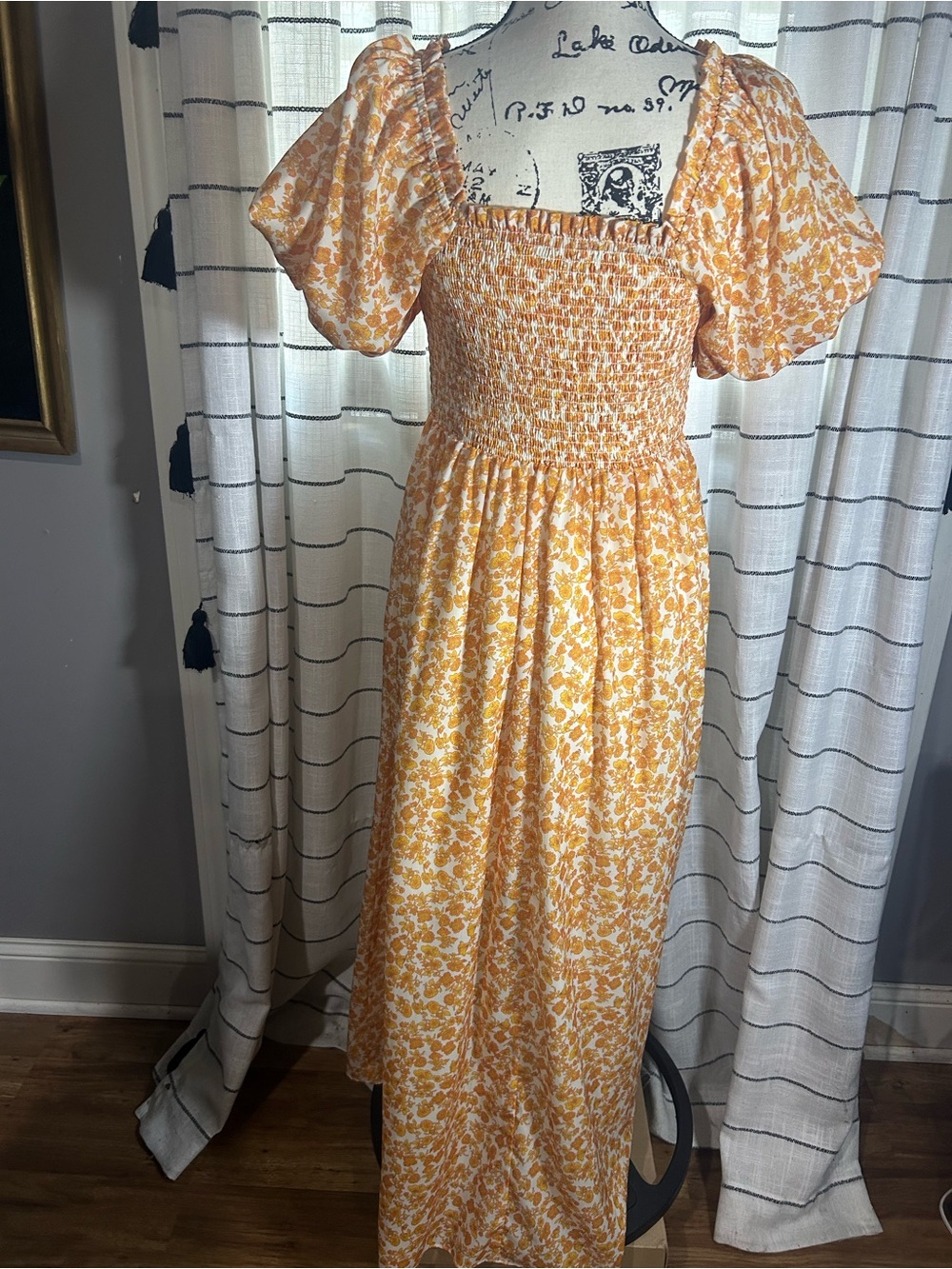 Ivy City Co Smocked Square-Neck Maxi Dress in Orange Floral - Picture 5 of 5
